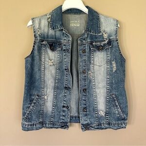 Coastal Cowgirl Distressed Denim Vest Button Women S Grunge Blue Jean Special A